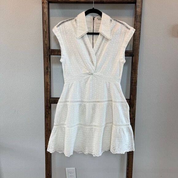Alice + Olivia Mila Eyelet Dress 6 White Cotton Linen Twist Mini Bridal NWT - Picture 6 of 11